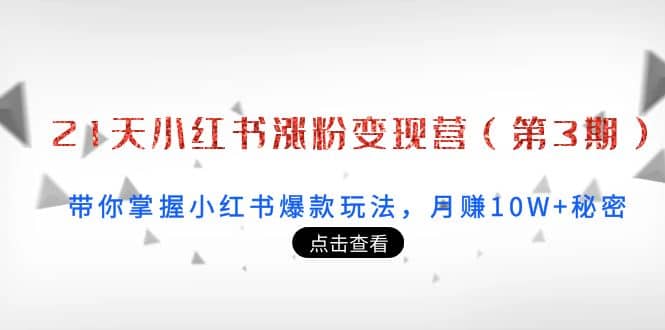 21天小红书涨粉变现营（第3期）：带你掌握小红书爆款玩法，月赚10W 秘密白米粥资源网-汇集全网副业资源白米粥资源网