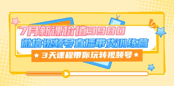 微信视频号直播带货训练营，3天课程带你玩转视频号：7月新课价值3980白米粥资源网-汇集全网副业资源白米粥资源网