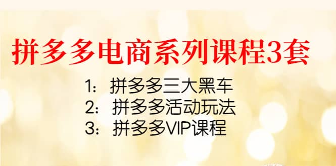 拼多多电商系列课程3套：拼多多三大黑车 拼多多活动玩法 拼多多VIP课程白米粥资源网-汇集全网副业资源白米粥资源网