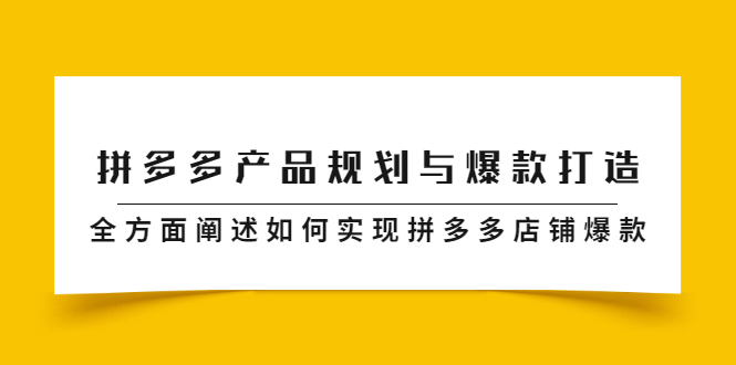 拼多多产品规划与爆款打造，全方面阐述如何实现拼多多店铺爆款白米粥资源网-汇集全网副业资源白米粥资源网