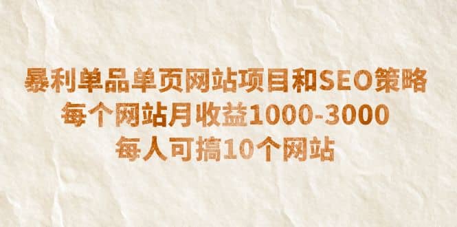 暴利单品单页网站项目和SEO策略 每个网站月收益1000-3000 每人可搞10个白米粥资源网-汇集全网副业资源白米粥资源网