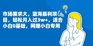 市场需求大，蓝海暴利项目，轻松月入过3w ，适合小白0基础，网赚小白专用白米粥资源网-汇集全网副业资源白米粥资源网