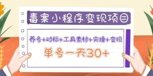 毒案小程序变现项目：养号 对标 工具素材 实操 变现白米粥资源网-汇集全网副业资源白米粥资源网