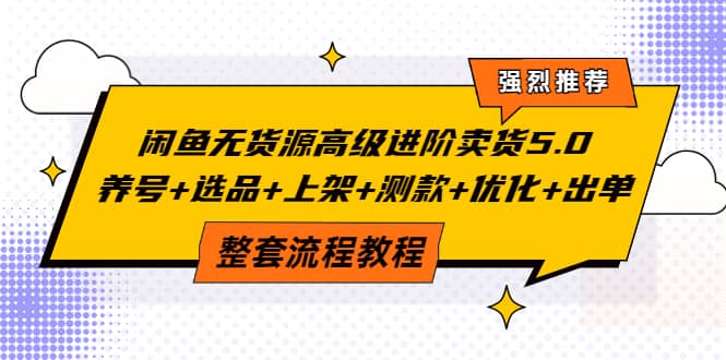 闲鱼无货源高级进阶卖货5.0，养号 选品 上架 测款 优化 出单整套流程教程白米粥资源网-汇集全网副业资源白米粥资源网