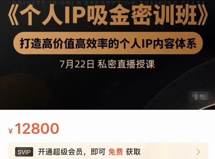 个人IP吸金密训班，打造高价值高效率的个人IP内容体系（价值12800元）白米粥资源网-汇集全网副业资源白米粥资源网