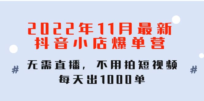 2022年11月最新抖音小店爆单训练营：无需直播，不用拍短视频，每天出1000单白米粥资源网-汇集全网副业资源白米粥资源网