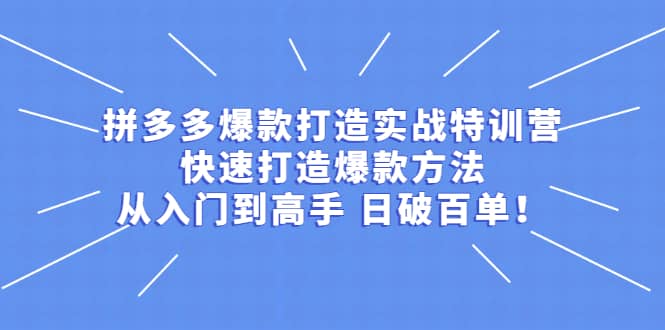 拼多多爆款打造实战特训营：快速打造爆款方法，从入门到高手 日破百单白米粥资源网-汇集全网副业资源白米粥资源网