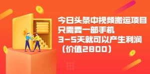 今日头条中视频搬运项目，只需要一部手机3-5天就可以产生利润（价值2800）白米粥资源网-汇集全网副业资源白米粥资源网