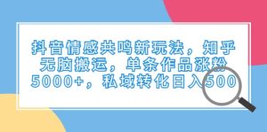 抖音情感共鸣新玩法,知乎无脑搬运,单条作品涨粉5000 ,私域转化日入500白米粥资源网-汇集全网副业资源白米粥资源网