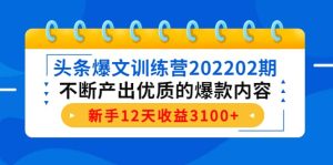 头条爆文训练营202202期,不断产出优质的爆款内容白米粥资源网-汇集全网副业资源白米粥资源网