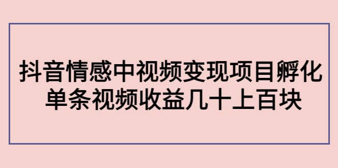 抖音情感中视频变现项目孵化白米粥资源网-汇集全网副业资源白米粥资源网