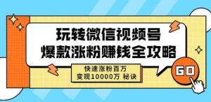 玩转微信视频号爆款涨粉赚钱全攻略,快速涨粉百万变现万元秘诀白米粥资源网-汇集全网副业资源白米粥资源网