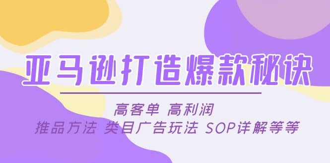 亚马逊打造爆款秘诀：高客单 高利润 推品方法 类目广告玩法 SOP详解等等白米粥资源网-汇集全网副业资源白米粥资源网