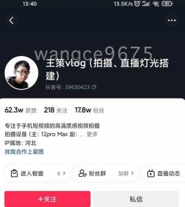 王策VLOG个人短视频经验分享课，教你拍摄视频，​从发光，拍摄，软件，让你豁然开朗白米粥资源网-汇集全网副业资源白米粥资源网