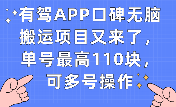 有驾APP口碑无脑搬运项目又来了，单号最高110块，可多号操作白米粥资源网-汇集全网副业资源白米粥资源网