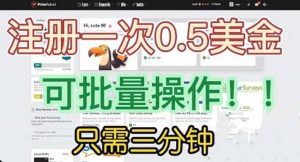 国外项目注册一次0.5美金 只需三分钟无脑操作 可批量放大 小白工作室福利白米粥资源网-汇集全网副业资源白米粥资源网