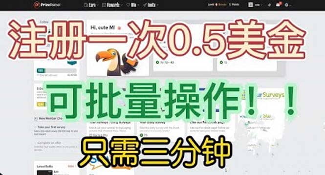 国外项目注册一次0.5美金 只需三分钟无脑操作 可批量放大 小白工作室福利白米粥资源网-汇集全网副业资源白米粥资源网