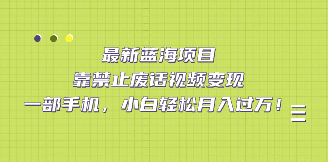 最新蓝海项目，靠禁止废话视频变现，一部手机，小白轻松月入过万！白米粥资源网-汇集全网副业资源白米粥资源网