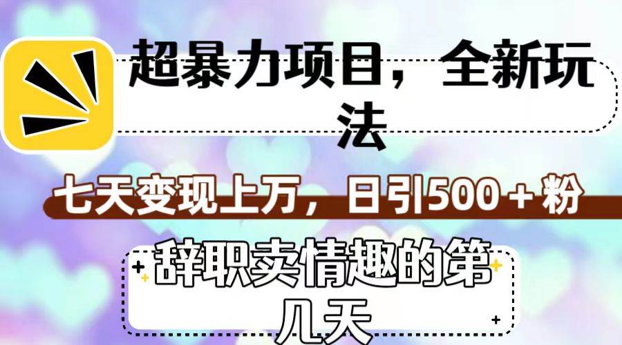 超暴利项目，全新玩法（辞职卖情趣的第几天），七天变现上万，日引500 粉白米粥资源网-汇集全网副业资源白米粥资源网