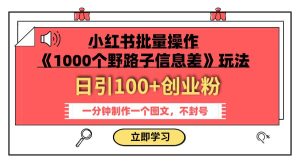 小红书批量操作《1000个野路子信息差》玩法 日引100 创业粉 一分钟一个图文白米粥资源网-汇集全网副业资源白米粥资源网