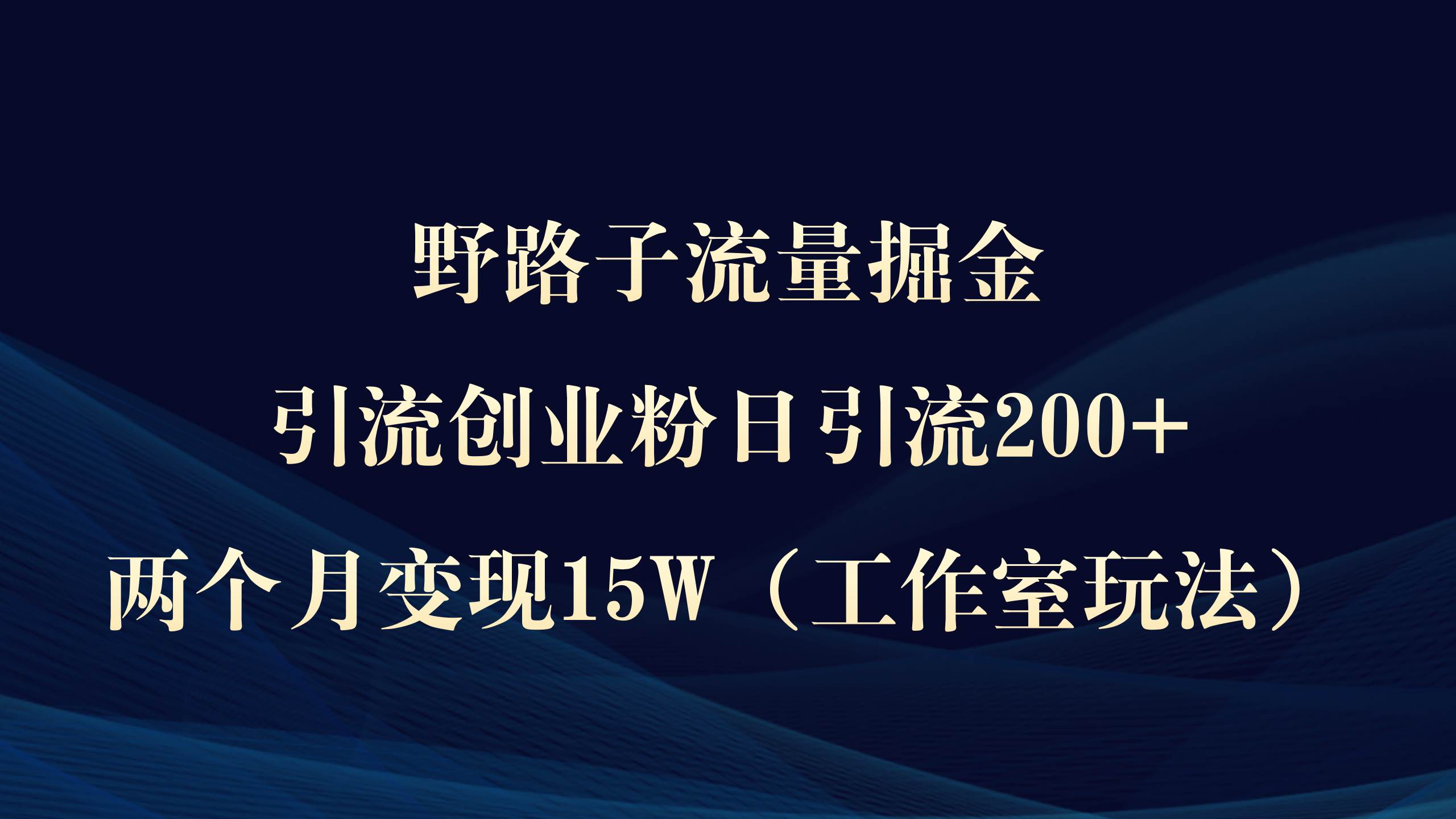 野路子流量掘金，引流创业粉日引流200+，两个月变现15W（工作室玩法））白米粥资源网-汇集全网副业资源白米粥资源网