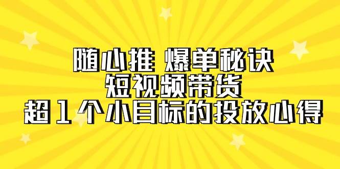 随心推 爆单秘诀，短视频带货-超1个小目标的投放心得（7节视频课）白米粥资源网-汇集全网副业资源白米粥资源网