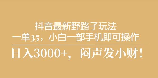 抖音最新野路子玩法，一单35，小白一部手机即可操作，，日入3000+，闷…白米粥资源网-汇集全网副业资源白米粥资源网