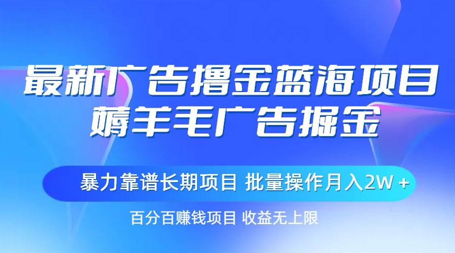 最新广告撸金蓝海项目，薅羊毛广告掘金 长期项目 批量操作月入2W＋白米粥资源网-汇集全网副业资源白米粥资源网