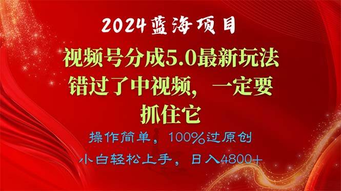 2024蓝海项目，视频号分成计划5.0最新玩法，错过了中视频，一定要抓住…白米粥资源网-汇集全网副业资源白米粥资源网