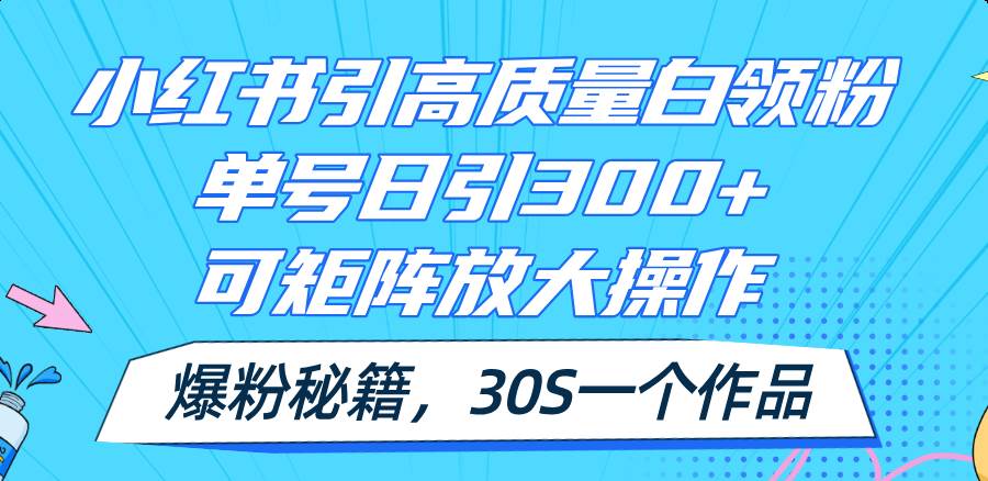 小红书引高质量白领粉，单号日引300+，可放大操作，爆粉秘籍！30s一个作品白米粥资源网-汇集全网副业资源白米粥资源网