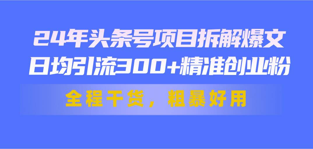 24年头条号项目拆解爆文，日均引流300+精准创业粉，全程干货，粗暴好用白米粥资源网-汇集全网副业资源白米粥资源网