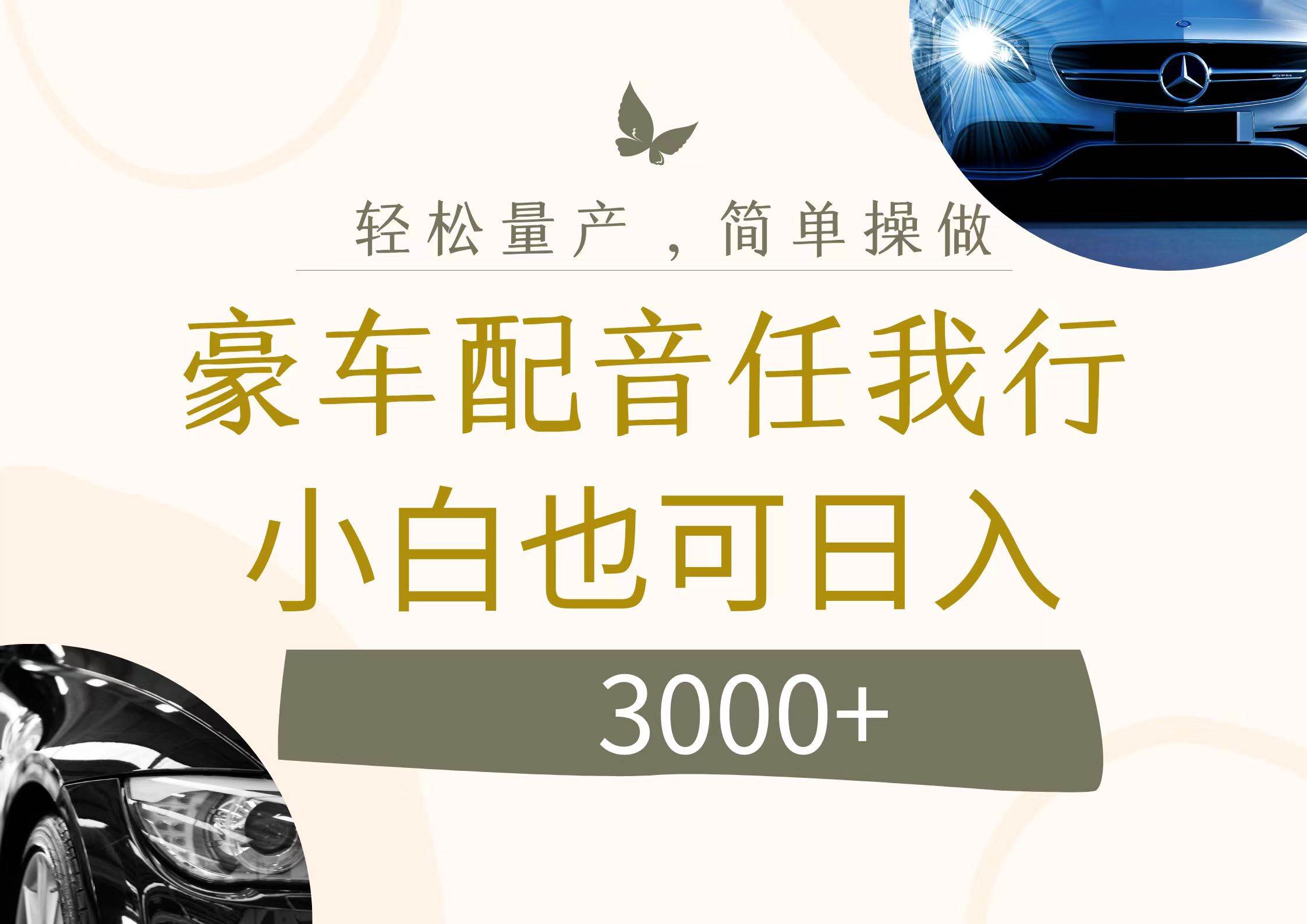 不为人知的暴力小项目，豪车配音，日入3000+白米粥资源网-汇集全网副业资源白米粥资源网