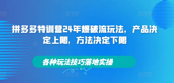 拼多多特训营24年爆破流玩法，产品决定上限，方法决定下限，各种玩法技巧落地实操白米粥资源网-汇集全网副业资源白米粥资源网