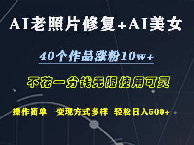 AI老照片修复+AI美女玩发  40个作品涨粉10w+  不花一分钱使用可灵  操作简单  变现方式多样话   轻松日去500+白米粥资源网-汇集全网副业资源白米粥资源网