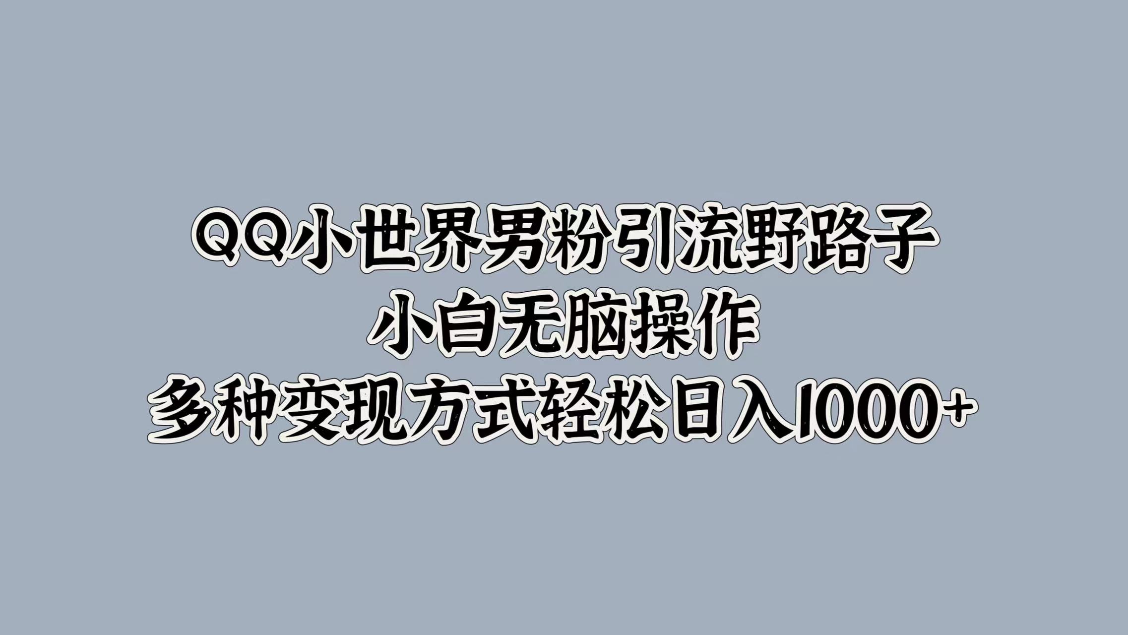 QQ小世界男粉引流野路子，小白无脑操作，多种变现方式轻松日入1000+白米粥资源网-汇集全网副业资源白米粥资源网