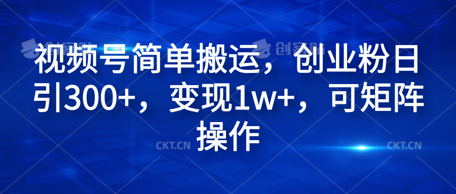 视频号简单搬运，创业粉日引300+，变现1w+，可矩阵操作白米粥资源网-汇集全网副业资源白米粥资源网