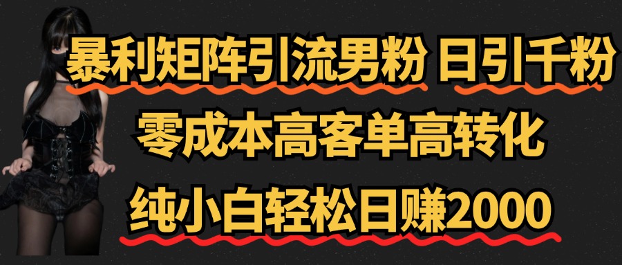 暴利矩阵引流男粉（日引千粉），零成本高客单高转化，纯小白轻松日赚2000+白米粥资源网-汇集全网副业资源白米粥资源网