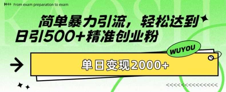 简单暴力引流轻松达到日引500+精准创业粉，单日变现2k【揭秘】白米粥资源网-汇集全网副业资源白米粥资源网