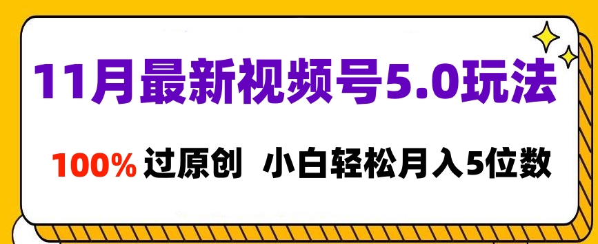 11月最新视频号5.0玩法，100%过原创，小白轻松月入5位数白米粥资源网-汇集全网副业资源白米粥资源网