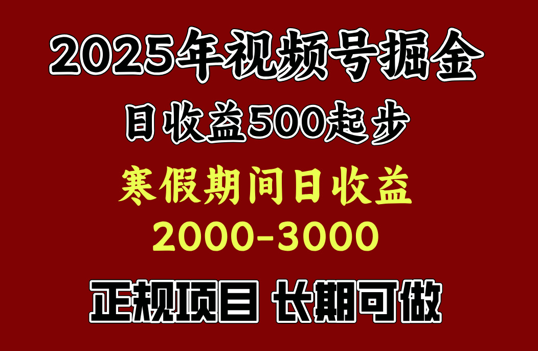 最新视频号项目，单账号日收益500起步，寒假期间日收益2000-3000左右，白米粥资源网-汇集全网副业资源白米粥资源网