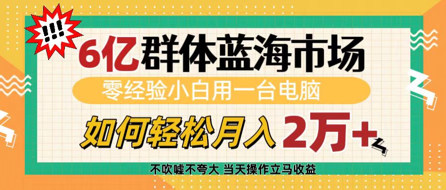 6亿群体蓝海市场，零经验小白用一台电脑，如何轻松月入2万+白米粥资源网-汇集全网副业资源白米粥资源网