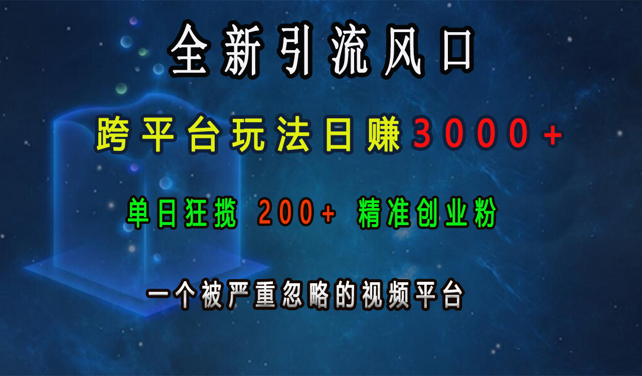 全新引流风口，跨平台玩法日赚3000+，单日狂揽200+精准创业粉，一个被严重忽略的视频平台白米粥资源网-汇集全网副业资源白米粥资源网