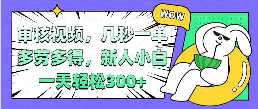 视频审核项目，几秒一单，多劳多得，新人小白一天轻松300+白米粥资源网-汇集全网副业资源白米粥资源网