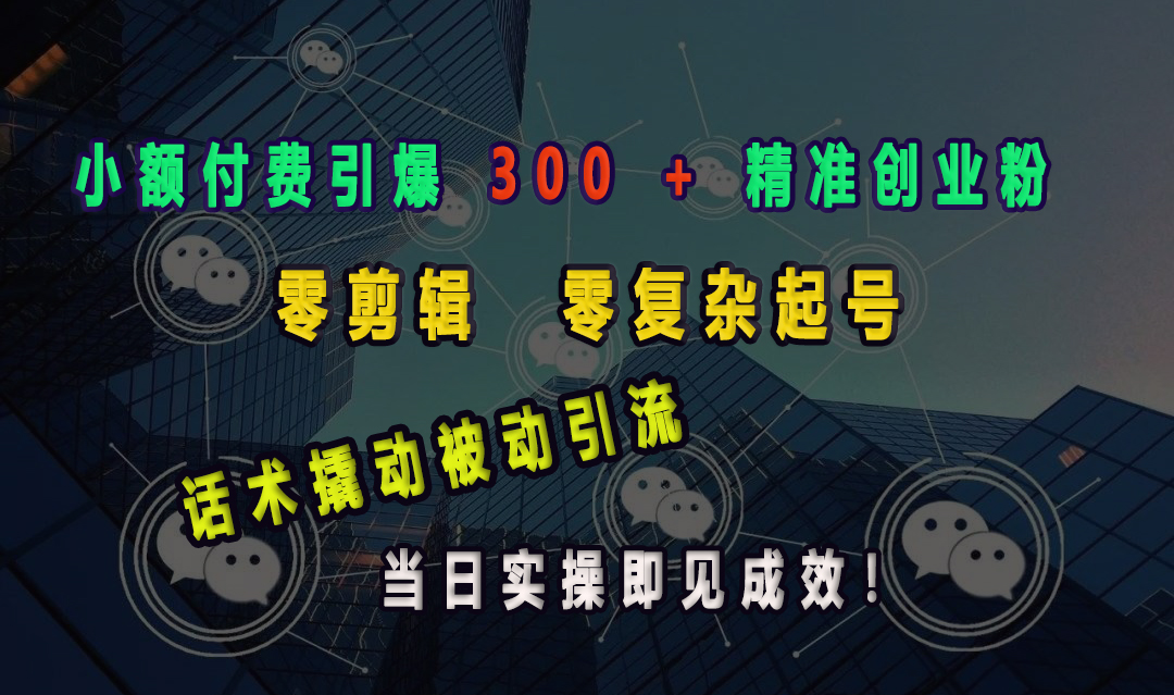 小额付费引爆 300 + 精准创业粉，零剪辑、零复杂起号，话术撬动被动引流，当日实操即见成效！白米粥资源网-汇集全网副业资源白米粥资源网