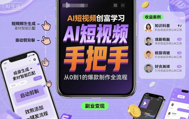 AI短视频创富学习，手把手教会你制作AI短视频白米粥资源网-汇集全网副业资源白米粥资源网