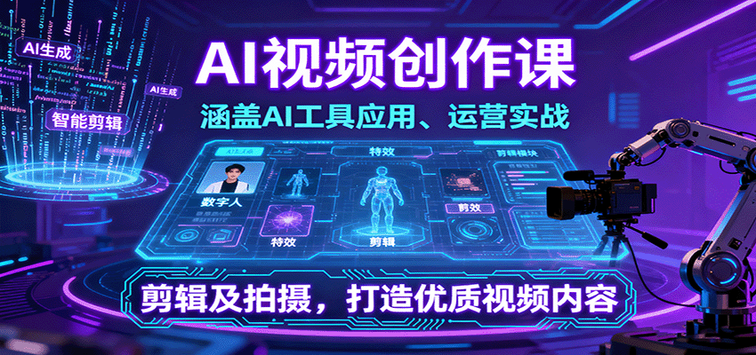 AI视频创作课，涵盖AI工具应用、运营实战、剪辑及拍摄，打造优质视频内容白米粥资源网-汇集全网副业资源白米粥资源网