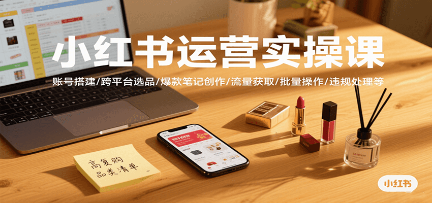 小红书运营实操课，账号搭建/跨平台选品/爆款笔记创作/流量获取/批量操作/违规处理等白米粥资源网-汇集全网副业资源白米粥资源网