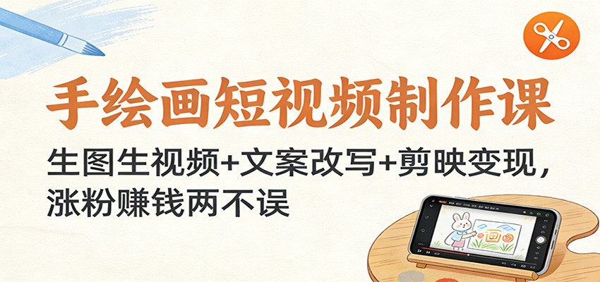 手绘画短视频制作课：生图生视频+文案改写+剪映变现，涨粉赚钱两不误白米粥资源网-汇集全网副业资源白米粥资源网