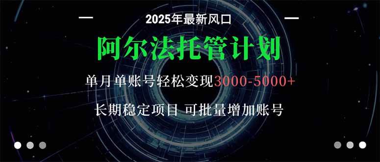 （16360期）阿尔法托管计划 单账号月入3000-5000，长期稳定项目，新手小白轻松上手。白米粥资源网-汇集全网副业资源白米粥资源网