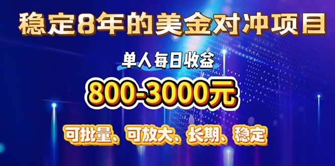 （15782期）稳定8年的美金对冲创业项目，单人每日收益800-3000，小众暴力项目白米粥资源网-汇集全网副业资源白米粥资源网